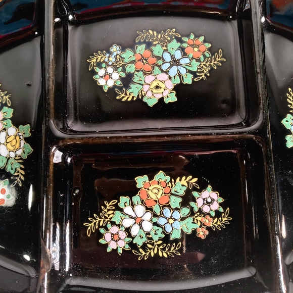 VINTAGE SNACK DISH TASHIRO SHOTEN JAPAN HAND PAINTED RAISED ENAMEL 1930s - Picture 3 of 10